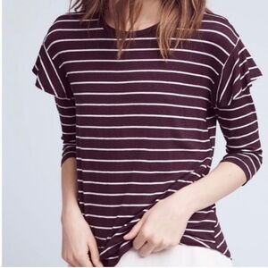 Anthropologie Dolan Binley Purple White Striped Ruffle Quarter Sleeve Blouse